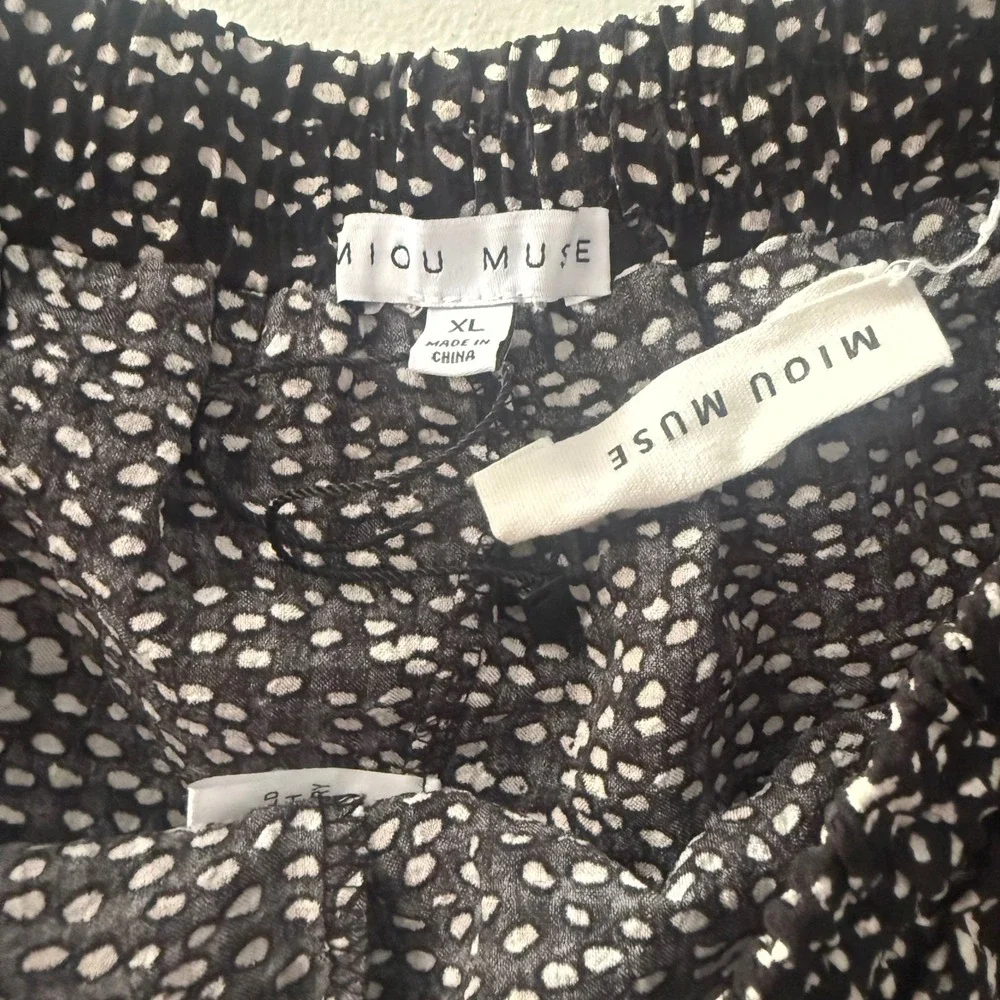Miou Muse Black White Polka Dot Ruffle Mini Skirt Elastic‎ Waist XL